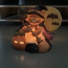 Halloween Witch Cat Ceramic Candle Tea Light Holder Full Moon Jack-o-lantern