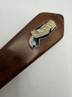 Vintage Wood Handle Letter Opener W  Metal Emblem Of Hand Holding Phone