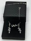 Sparkling Cz Silver Leaf Jewelry Set   Clear Necklace   Earrings Women girls