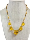 Antique Deco Czech  Citrine Glass Flower Bead Necklace 17 