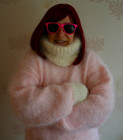 Gorgeous New Handknitted Fluffy T-neck 70  Mohair Sweater Jumper  - Xl