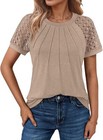 Women s Short Sleeve Lace Blouse Summer Casual Tops Lightweight Round Neck Shirt