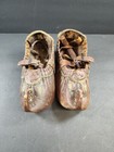 19th C Antique Turkish Ottoman Leather Shoes Slippers Copper Embroidered Museum 