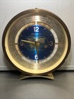 Vintage Bulova World Time Mechanical Desk Clock Blue Map Dial Alarm Japan