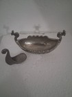 Vtg Norge Norway Handstopt Tpb Tinn Pewter Viking Ship Salt Cellar With Spoon 