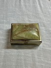 Green Onyx Vintage Pill Box Mid Century Brass Pocket Case Small Vanity Ring Box