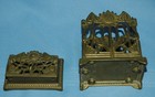 Pair Of Small Vintage Art Nouveau French Floral Embossed Brass Desk Pieces