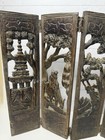 Antique Carved Wooden Folding Table Top Screen Six Paneled Hinged Asian Scenes
