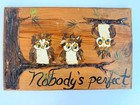 Vintage Owl Family On Tree Limb Nobody s Perfect 1960s Wood Wall Hanging Mcm 