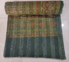 Indian Kantha Quilt Cotton Bedspread King Size Blanket Hand Block Bedding Throw