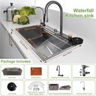 Undermount Kitchen Sink Quiet Drain Stainless Steel Single Bowl Waterfall Faucet