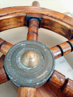 Vintage Wood Brass Ships Wheel Boat Nautical 18    Wooden Spins Coastal Decor