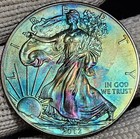 2012 American Silver Eagle 1 Oz  999 Fine Silver Coin Uncirculated Rainbow Toned