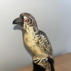 Vintage Hand Carved And Painted Hawk On Genuine Buffalo Horn Wood Base