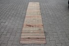 Beige Turkish Kilim Runner   2x10 Ft Handmade Wool Carpet   Vintage Oushak Rug