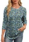 Xieerduo Women s 3 4 Sleeve Floral Tunic Top - Blue Floral Size Large