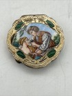 Antique 800 Silver Enamel Italian Compact Powder Box Courting Scene Malachite