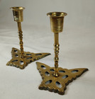 Vintage Brass Butterfly Candlestick Holders Boho Base Etched 5 5  Tall 2 Pc