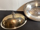    w   Sb      1812 3 Piece 7 1 2    Oval Silver Covered Butter cheese Dish W insert