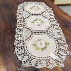 15 x33  Vintage Hand Embroidered Crochet Table Runner Oval Dresser Scarf Doily