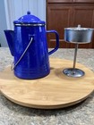 Vintage Marlboro 64 Oz Blue Speckled Enamel 8-cup Cowboy Coffee Pot handle