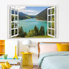 3d Lake View Fake Window Wall Stickers  Nature Mountain Forest Lake Mural  Wall