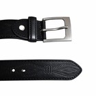 Men s Genuine Leather Black Belt Rope Pattern Embossed Matte Silver Screw Buckle