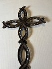 Vtg Cast Iron Cross Religious Rustic Wall Hanging Heavy Iron 15   x 10   