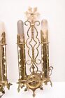 Set Of 2 Atq Art Deco Wall Sconce Pair Vtg Spanish Light Fixture Gold Brass Vtg