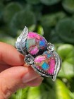 Large Southwestern Sterling Silver Kingman Dahlia Turquoise Double Heart Ring