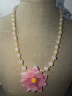 Lee Sands Necklace Mother Of Pearl Pink Flower Vintage