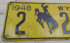 Vintage Original 1948 Wyoming License Plate Tag   2 2250 Laramie County
