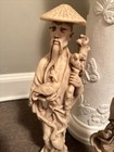 Antique Japanese Wise Man  women Birds Crane Chinoiserie Statue Resin  20    Heavy