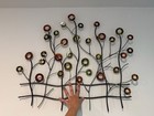 Contemporary Abstract Metal Wall Art Sculpture With Floating Multicolor Rings An