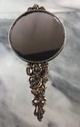 Vtg Gold Tone Metal Double Sided Dresser Vanity Hand Mirror Ornate Signed Bg302