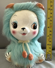 Vtg Kitsch Anthropomorphic Fur Dog Cat Ceramic Figure Big Eyes Kawaii Japan Rare