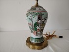 Antique Chinese Famille Verte Porcelain Vase Table Lamp 