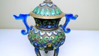 Chinese Sterling Silver Gilt Enamel Accents - Footed With Lid 145 Grams