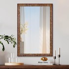 Wood Wall Mirror For Bathroom rectangle Rustic Brown 24 X 36 Inch Hanging Vanity
