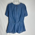 Michael Kors Women Peplum Blouse Size Medium Blue Lyocell Tie Bow Eyelet