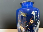 Cloisonne Vase Bird   Flower Pattern 6 8 Inch Tall Japanese Blue Pot