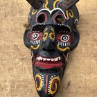 Vintage Hand Carved Hand Painted Wood Red   Black Devil Mask Mexican Folk Art