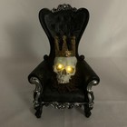 Crowned Skull In Armchair With Light Up Eyes Halloween Gothic Decor Ceramic