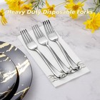 50 Pack Plastic Forks - Heavy Duty  Disposable Silver Plastic Cutlery For Wed   
