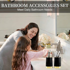Bathroom Accessories Set 2 Pc Soap Dispenser Toothbrush Holder Black Gold Square