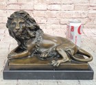 Male African Lion Bronze Sculpture Statue Figure Barye Art On Marble Base Decor