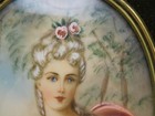Antique French Handpainted Portrait Convex Glass Velvet Victorian Era