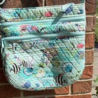Vera Bradley Light Blue Multicolor Sea Fish Crossbody Bag Triple Zip  Pockets