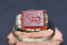 Old Antique Genuine Ancient Roman Bronze Ring With Agate Deer C  2nd Century Ad