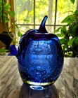 Vintage All Cobalt Blue Tiffin Controlled Bubble Glass Pear Paperweight 1950s